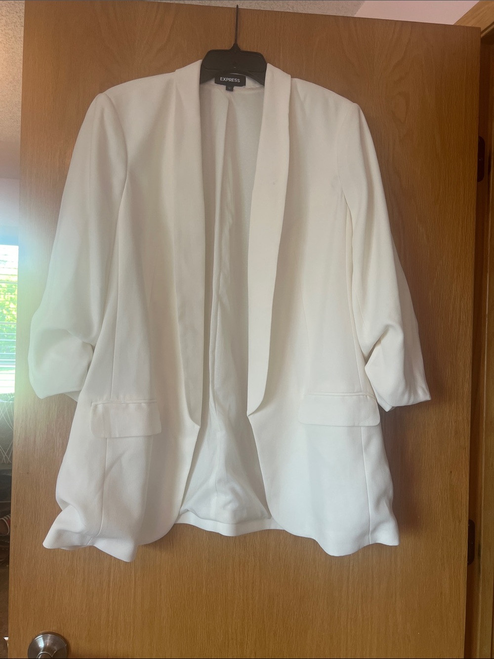Express Women's White Open-Front Shawl Collar Blazer